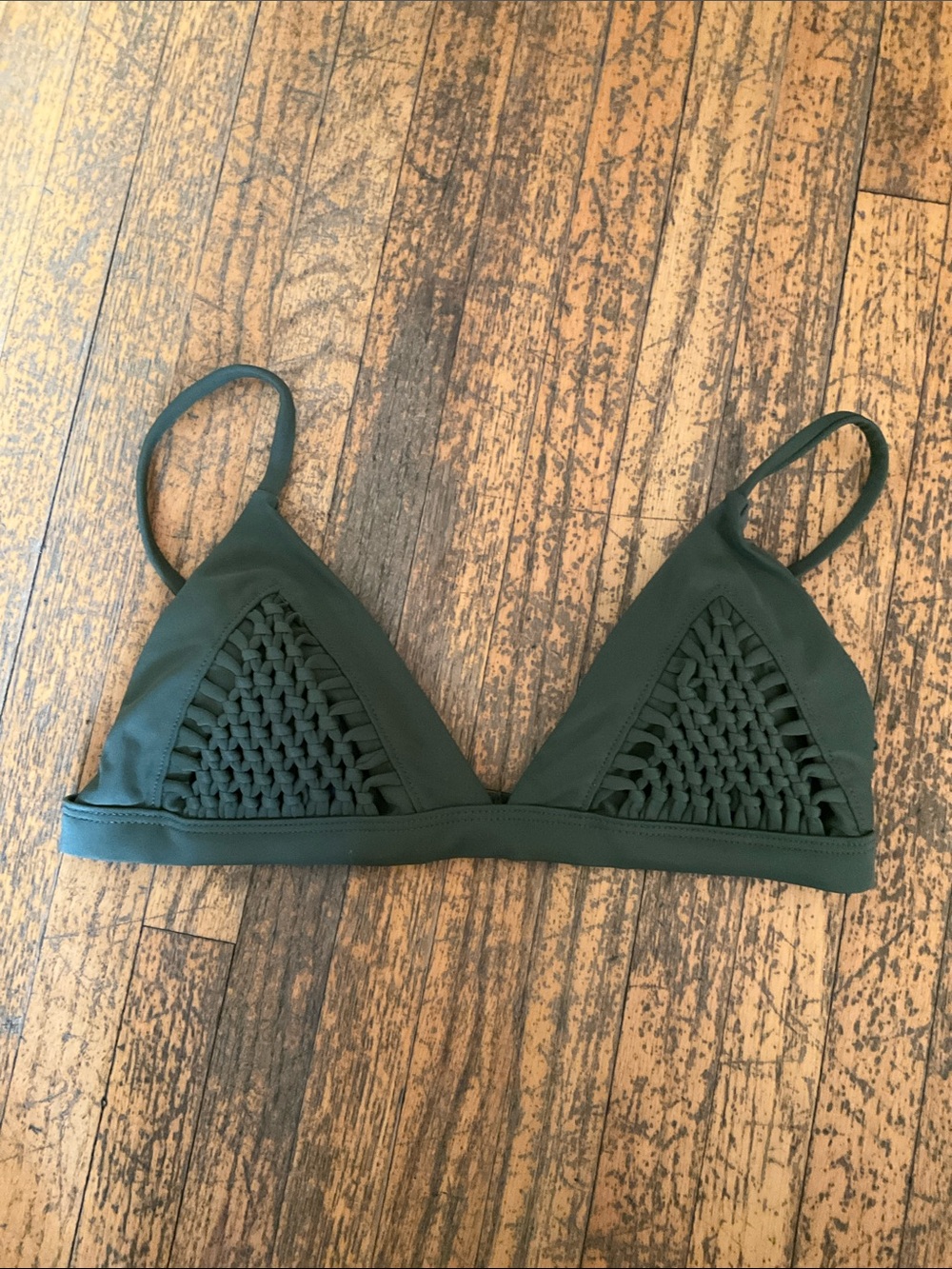 NWOT Xhilaration Olive Green Crochet Triangle Bikini Top